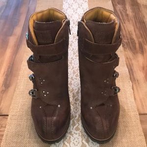 Ash Leather Wedge Buckle Ankle Boot Size 10 or 40